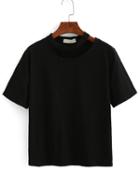 Romwe Cutout Asymmetric Neck T-shirt - Black