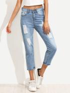Romwe Blue Ripped Blench Wash Jeans