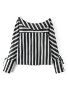 Romwe Fold Over Oblique Shoulder Striped Blouse