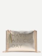 Romwe Gold Hollow Out Words Tassel Clutch Bag With Chain