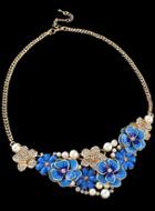 Romwe Blue Glaze Bead Flower Necklace