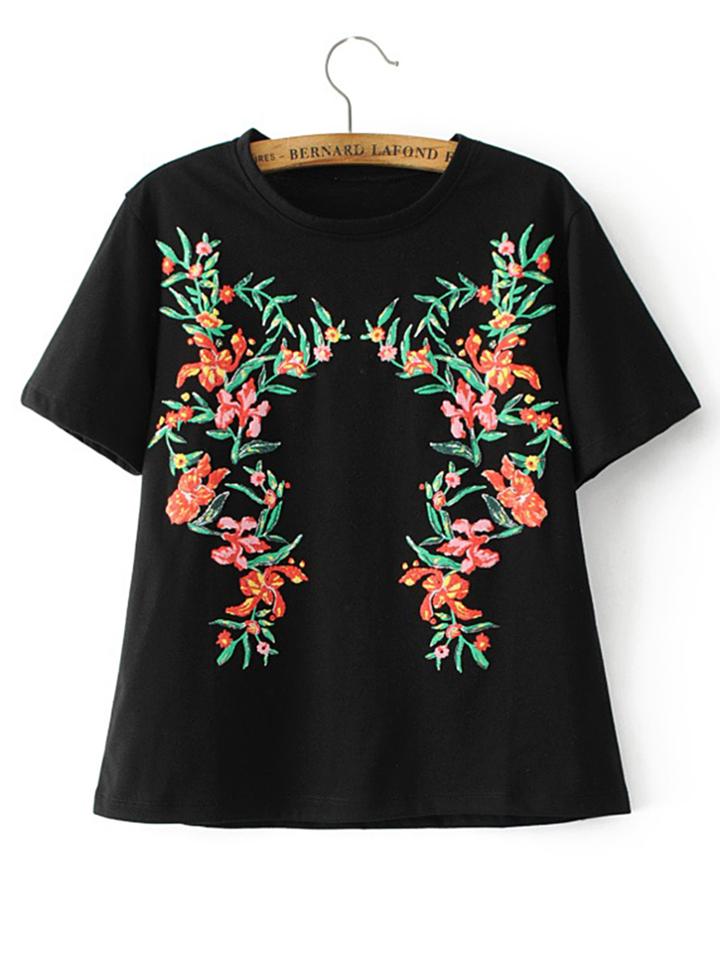 Romwe Flower Print Short Sleeve Tee