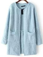 Romwe With Pockets Loose Blue Cardigan