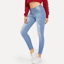 Romwe Ripped Faded Wash Button Fly Jeggings
