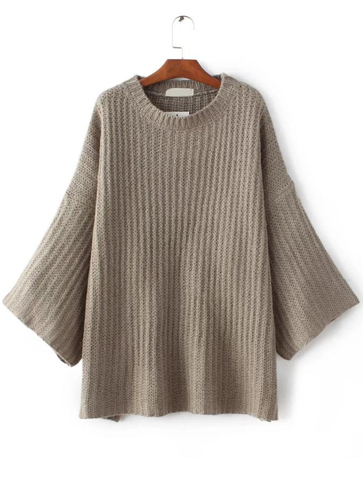 Romwe Camel Drop Shoulder Loose Sweater