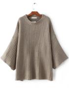 Romwe Camel Drop Shoulder Loose Sweater