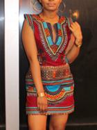 Romwe V Neck Tribal Print Straight Dress