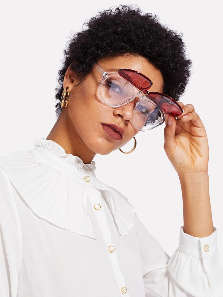 Romwe Flat Lens Flap Sunglasses
