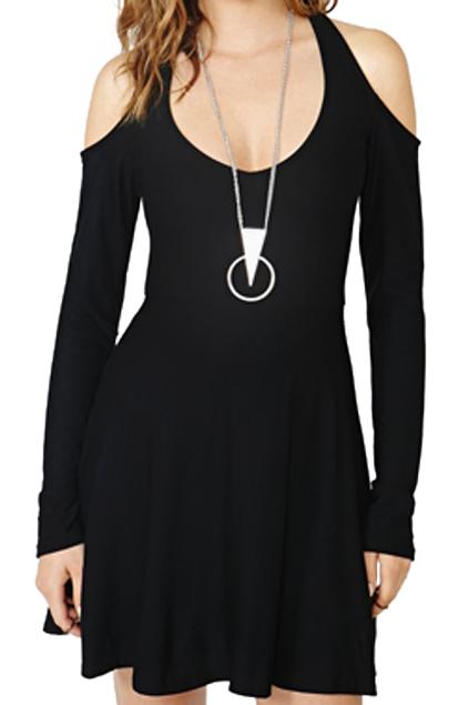 Romwe Romwe Off-shoulder Long Sleeves Black Dress
