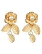 Romwe Gold Plated Pearl Flower Earrings
