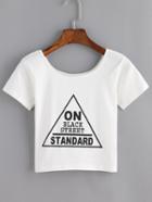 Romwe Scoop Neck Triangle Print White T-shirt