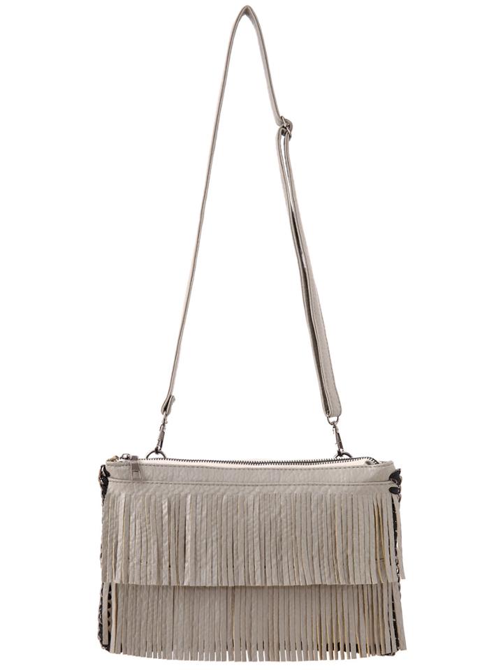 Romwe Grey Zipper Tassel Bag