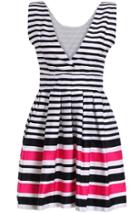 Romwe Deep V Neck Striped Flare Dress