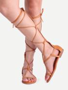 Romwe Apricot Open Toe Strappy Lace Up Sandals