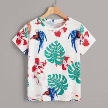 Romwe Bird & Leaf Print Tee