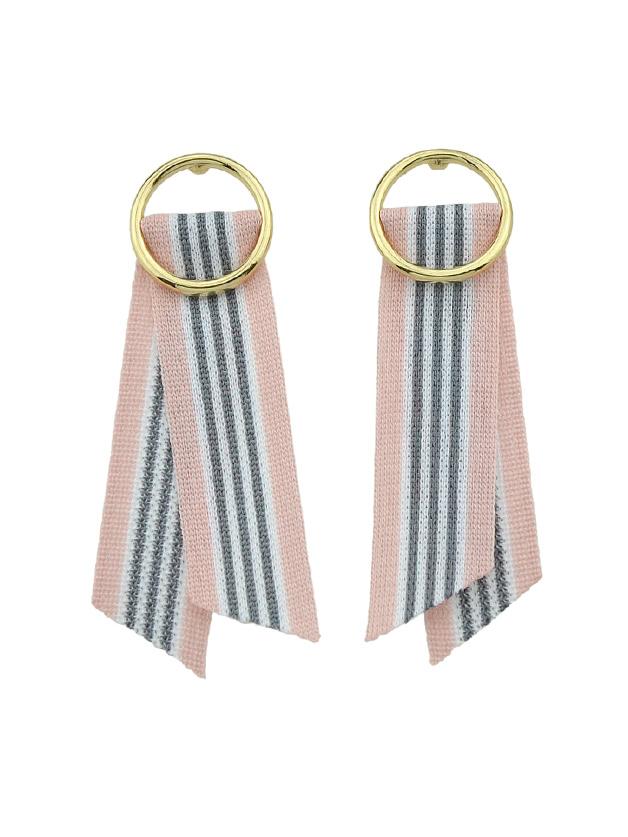 Romwe Pink-gray Long Stripe Cloth Drop Earrings