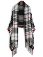 Romwe Black And White Plaid Fringe Edge Shawl Scarf