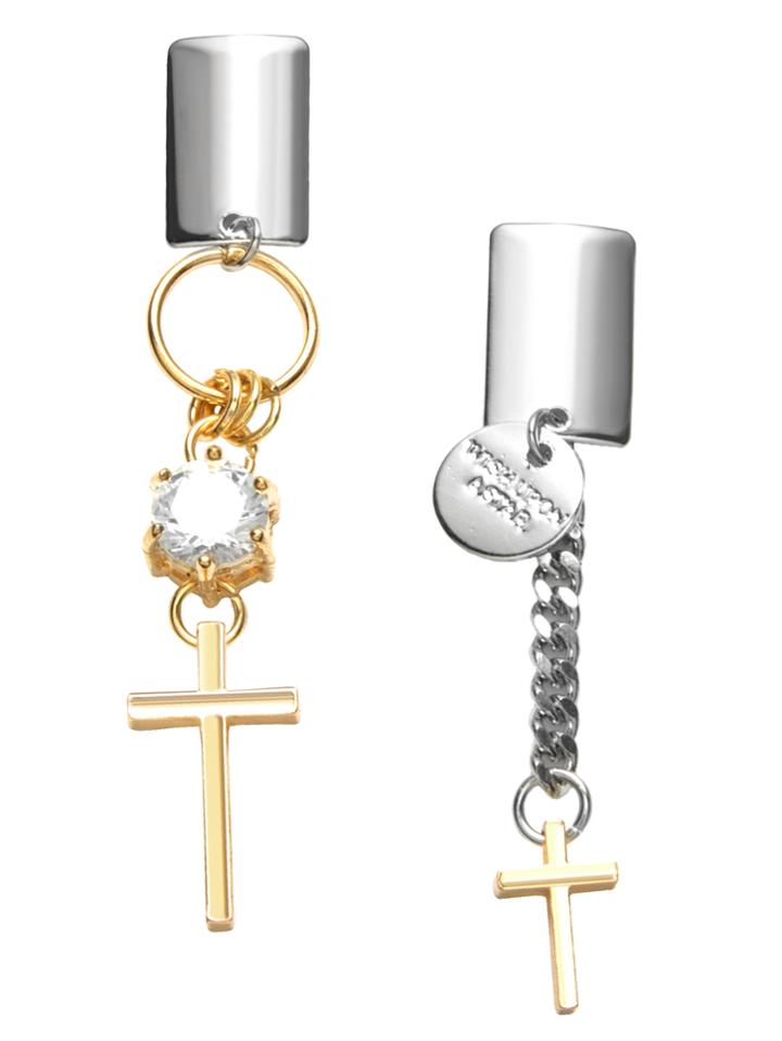 Romwe Two Tone Cross Drop Asymmetric Earrings