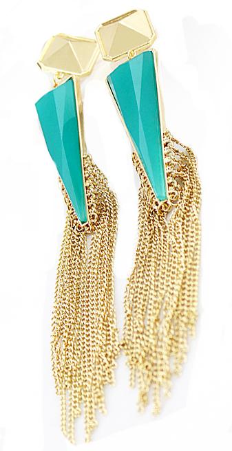 Romwe Blue Rhinestone Colour Tassel Triangle Earrings