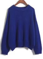 Romwe Royal Blue Long Sleeve Loose Knit Sweater