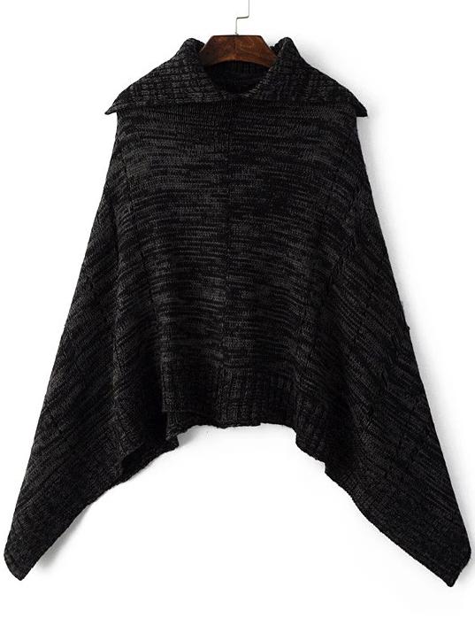 Romwe Shawl Collar Ripped Poncho Sweater