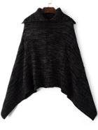 Romwe Shawl Collar Ripped Poncho Sweater