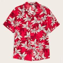 Romwe Guys Floral Print Button Up Shirt