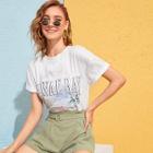 Romwe Letter & Tropical Print Tee