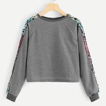 Romwe Contrast Sequin Raglan Sleeve Sweatshirt