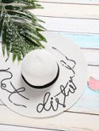 Romwe White Sequin Letter Wide Brim Straw Hat