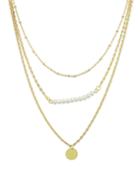 Romwe Pearl Simple Gold Chain Necklace