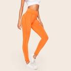Romwe Neon Orange Topstitching Leggings