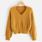 Romwe V-neck Fluffy Jumper