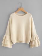 Romwe Layered Frilled Trumpet Sleeve Jumper