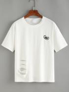 Romwe Embroidery Cutout White T-shirt