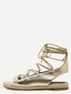 Romwe Golden Peep Toe Lace-up Sandals