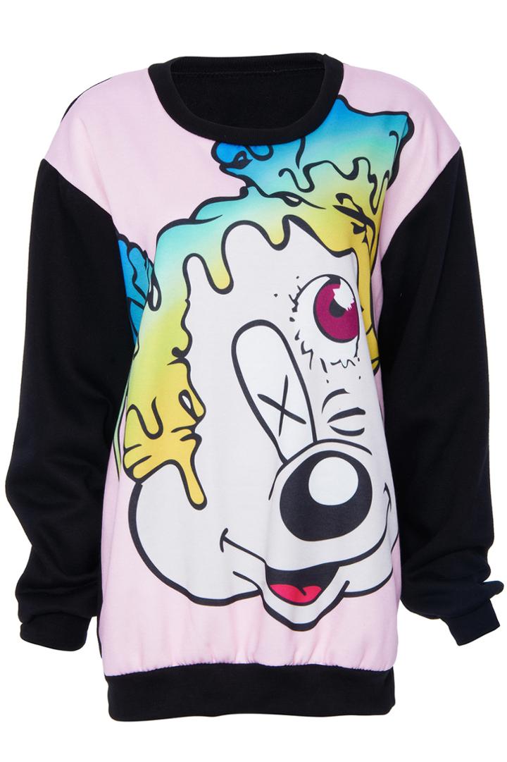 Romwe Melting Mickey Mouse Printed Black Sweatshirt