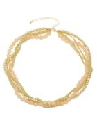 Romwe Pink Chain Braided Small Beads Necklace