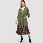 Romwe Pocket Front Waterfall Solid Coat