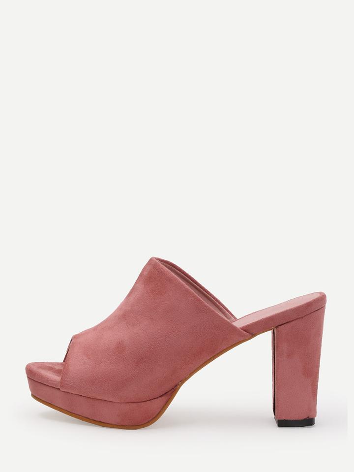 Romwe Pink Faux Suede Peep Toe Platform Mules