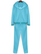 Romwe Hooded Letters Print Two Pieces Top With Blue Pant