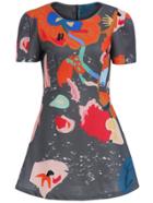Romwe Short Sleeve Graffiti Print Flare Dress