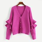 Romwe Neon Pink Tiered Bell Sleeve Pearl Buttoned Knit Coat