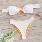 Romwe Two Tone Color Off The Shoulder Bikini Set