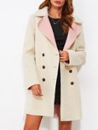 Romwe Notch Collar Contrast Pocket Faux Shearing Coat