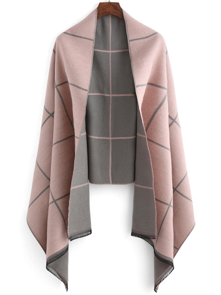 Romwe Plaid Fringes Color-block Scarf