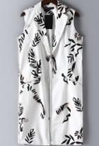 Romwe Lapel Leaves Print Long Vest