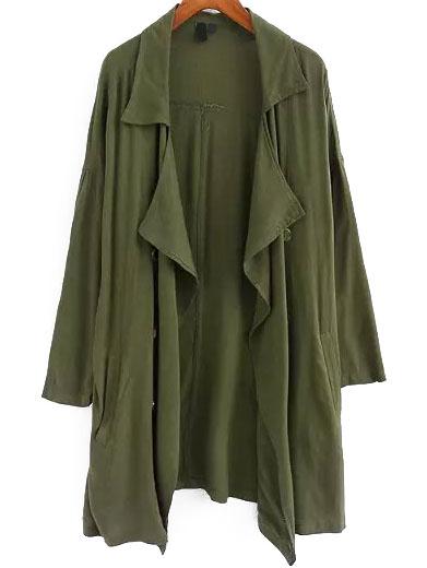 Romwe Lapel Long Sleeve Army Green Coat