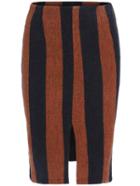 Romwe Vertical Striped Split Bodycon Blue Skirt