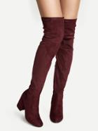 Romwe Burgundy Faux Suede Point Toe Over The Knee Boots